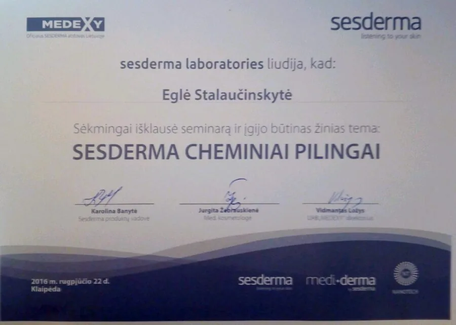 2016 sesderma cheminiai pilingai